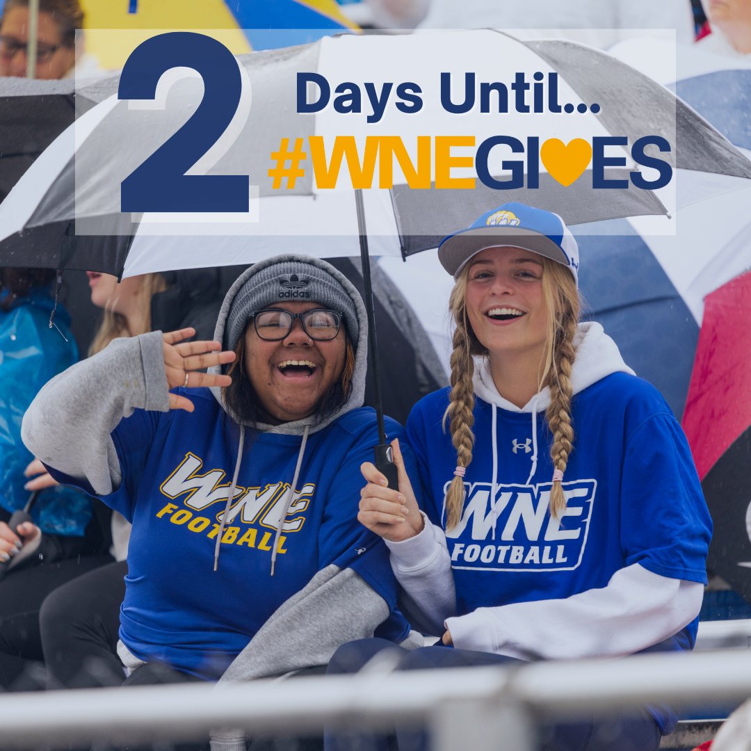 WNEalumni's tweet photo. ✌️ DAYS UNTIL #WNEgives! Are you getting ready to make a difference? Join the WNE community on Wednesday, February 14, and show your love for WNE and the Golden Bear experience. Learn about challenges and ways you can get involved by visiting https://t.co/I80we1Nj2F. https://t.co/mCd1KJNipV