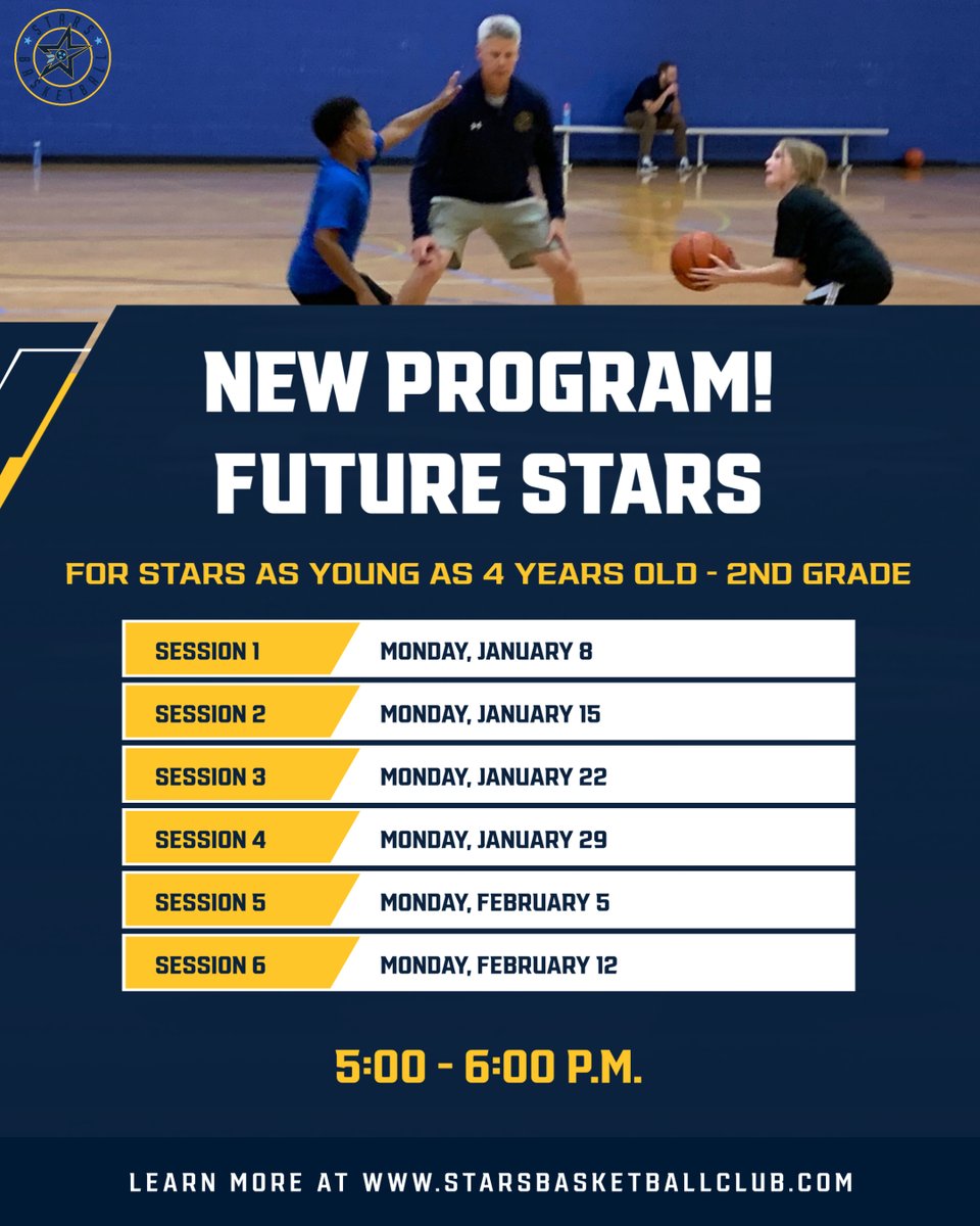 StarsBballClub's tweet photo. It's our final week of clinics for February! Get on the court with us - three great options:
Future STARS
Complete Player
Rising STARS
https://t.co/EgjBbtNwZk to grab your spot today!
#hoopstime #getbetter https://t.co/Dt4ijAxxnE