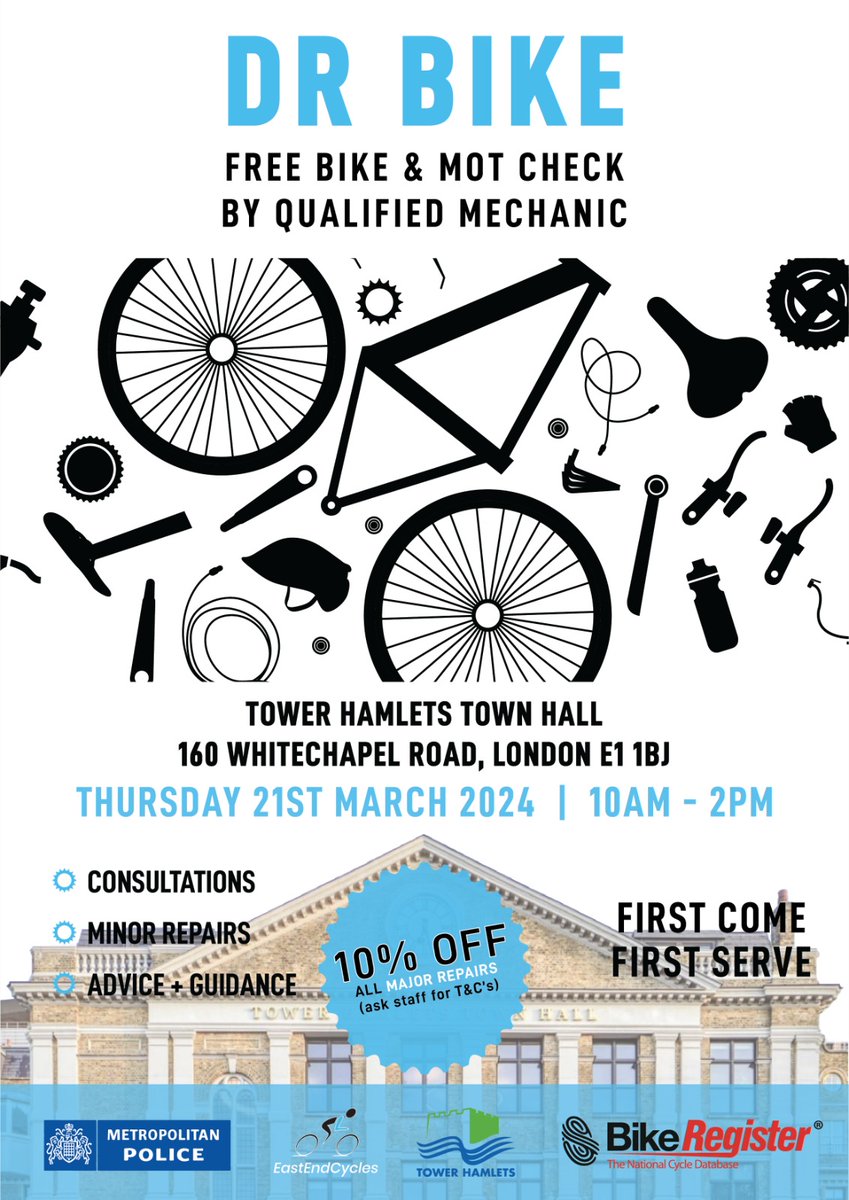 Qualified mechanics from Dr Bike will be holding a free bike and MOT checking event outside the Town Hall on 21 March from 10am to 2pm. Come along and make sure your bike is ready for Spring