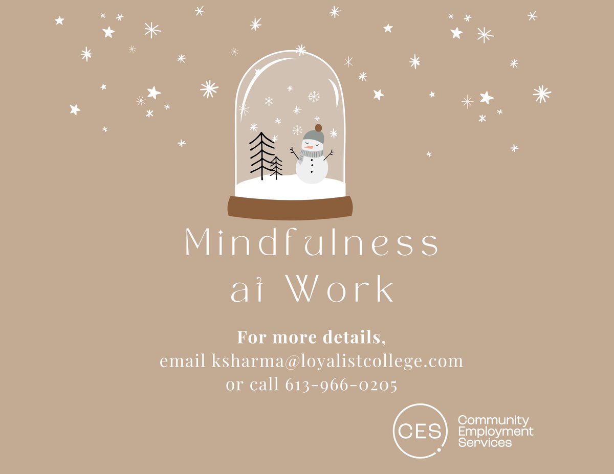 LoyalistCES's tweet photo. Kameel is hosting a Mindfulness at Work workshop this Friday, February 16th from 2:30 - 3:30pm. Interested? Email Kameel or call us at 613-966-0205 to register! https://t.co/TPBvOX9fh1
