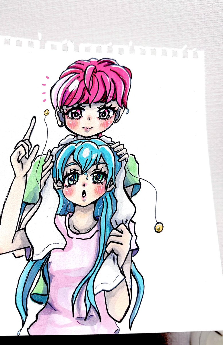 羽衣ララ 「描いた後にお互い髪の毛拭いてないやんってなったわ明日、改めて編集してうpしますわ」|あらんぷのイラスト