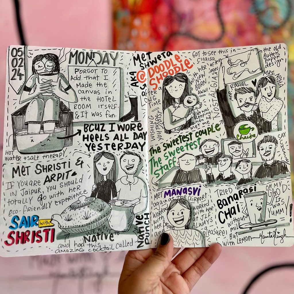 MamtaSinghArt's tweet image. 05.02.2024 | Made the best out of my last day in Jaipur. 
_

#doodlejournal #journaling #journalspread #dailyjournal #artistlife #sketchnote