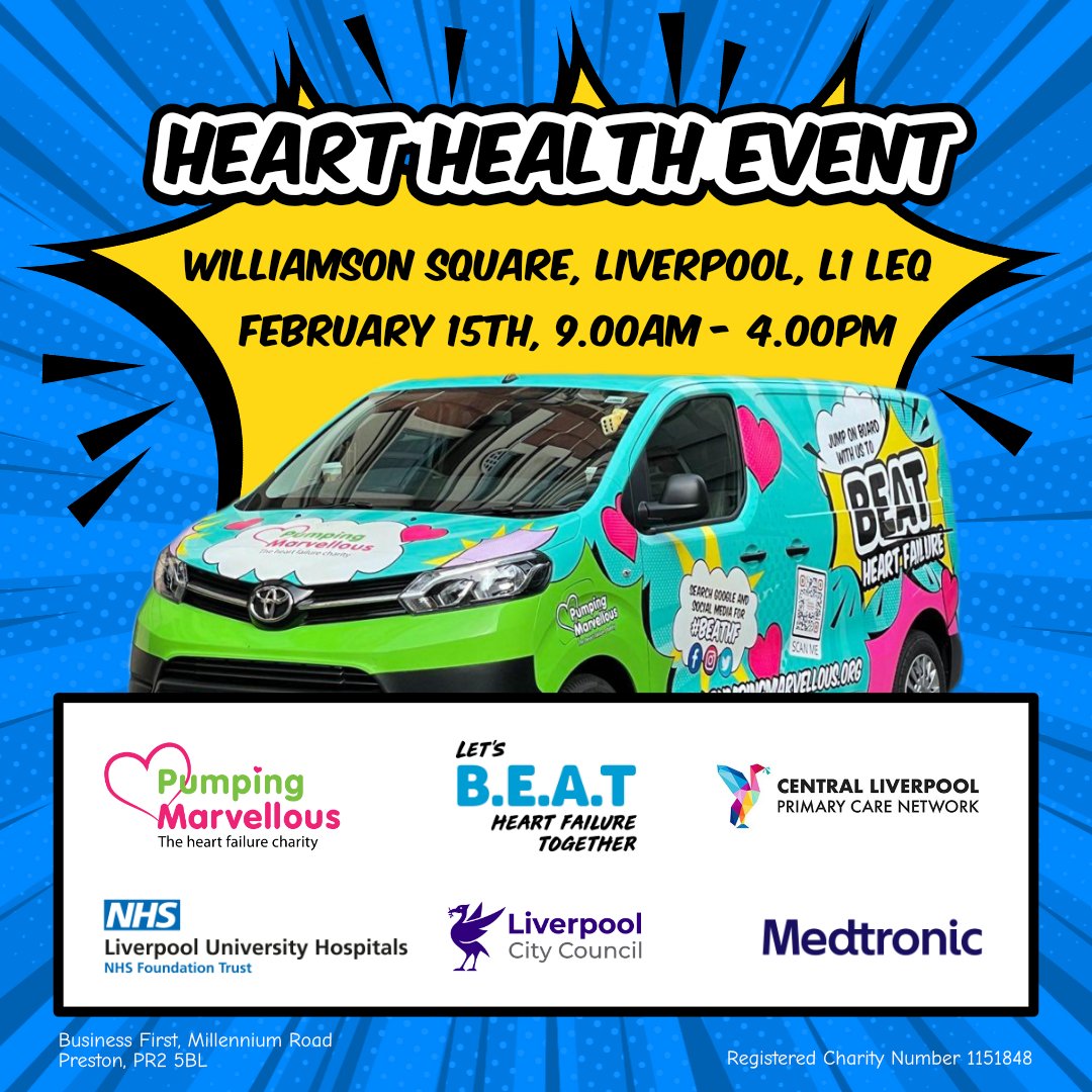 Feeling unusually Breathless,Exhausted, Ankle Swelling? These may be signs of Heart Failure Worried? @NHSCandM & @pumpinghearts #BEATHF are hosting an event in Williamson Square on 15th Feb offering heart health checks with @LivHospitals heart failure team & @CentralLpoolPCN