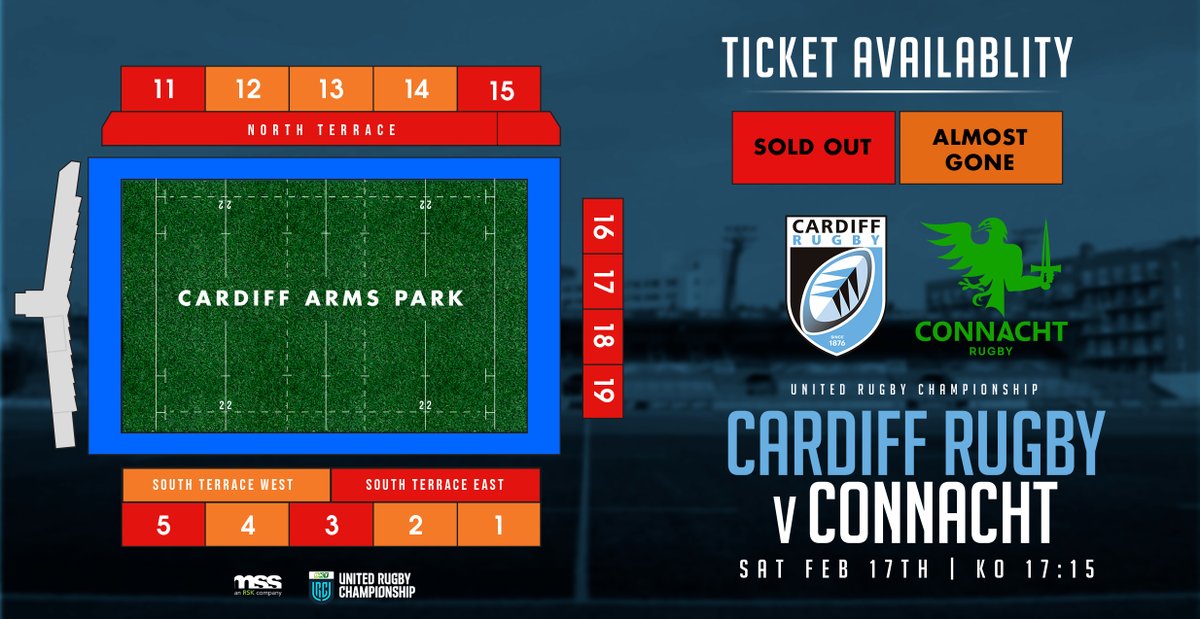 HEAT MAP HEADLINES 🆚 @connachtrugby Only 4⃣0⃣ seats remain in North Stand 🟠 1⃣5⃣0⃣ seats remain in South Stand 🟠 South Terrace East and North Terrace SOLD OUT 🔴 🔗 eticketing.co.uk/cardiffrugby/E… #AlwaysCardiff #PackCAP