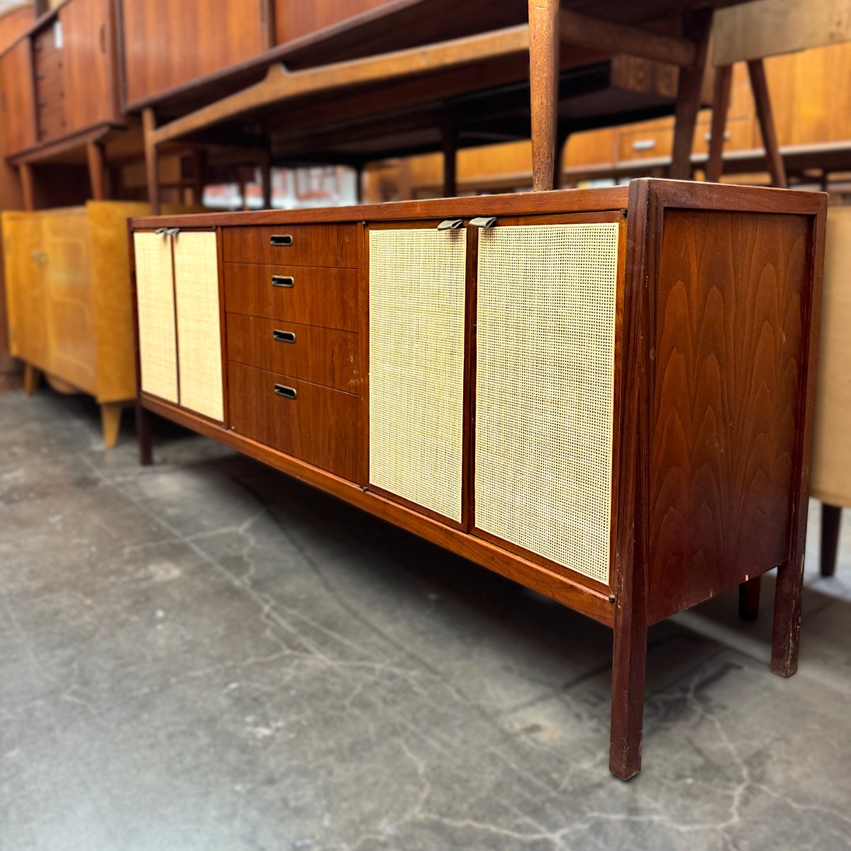 mcmobler's tweet photo. We just received this gorgeous "Patterns 9" credenza in teak + cane with leather pulls.

Designed by Jack Cartwright for Founders Furniture in the 1960s.

#jackcartwright #founders #midcentury #vintage https://t.co/e6cNedO0Jk