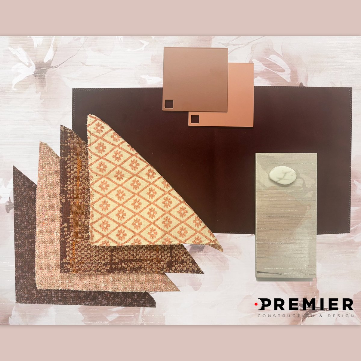 Our February Palette of the Month creates a romantic and poetic vibe inspired by Peach Fuzz, Pantone's Color of the Year. Featuring products by: @TileBar, @luumtextiles, @Teknion, and @Kravet. #designpalette #designideas