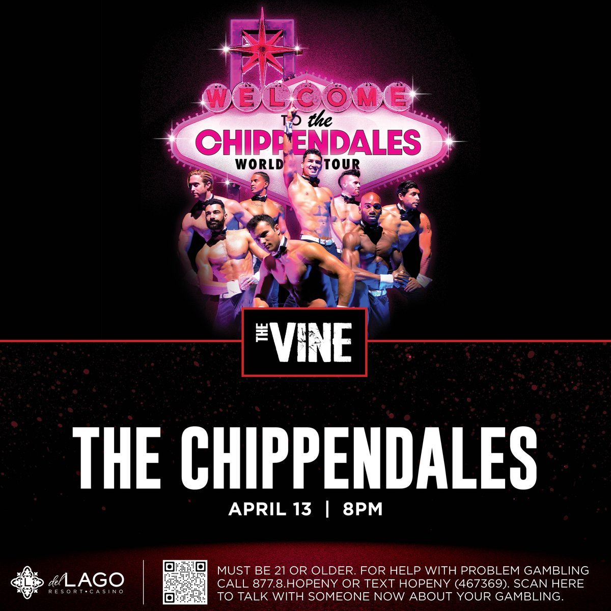 ✨ JUST ANNOUNCED! ✨ Get ready to bring the heat because Chippendales are #AtTheVine on Saturday, April 13 at 8PM. Grab your girls and plan the perfect girl's night out. 🥂 Tickets on sale this Friday, February 16 at 10AM! #delLagoNY ✨Details here: loom.ly/SAH8pDI