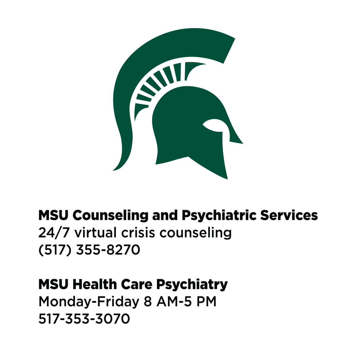 michiganstateu's tweet photo. Leading up to February 13, community members will experience many different emotions. Please reach out if you need help, Spartans. https://t.co/CBBvQMI74c https://t.co/1qU3647kaM