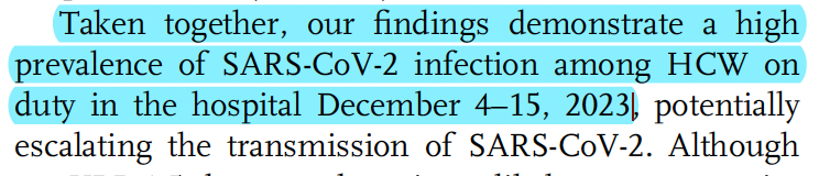 Themislv_vls's tweet image. 🇸🇪Prévalence du Cøvid chez les soignants en décembre 2023 

Prévalence: 7,1 %

Cas asymptomatiques: 49%

L'immunité par infection/hybride fonctionne si bien qu'elle justifie l'absence de prévention à l'hôpital (non). 
@SantePubliqueFr @Sante_Gouv @fredvalletoux #CJR