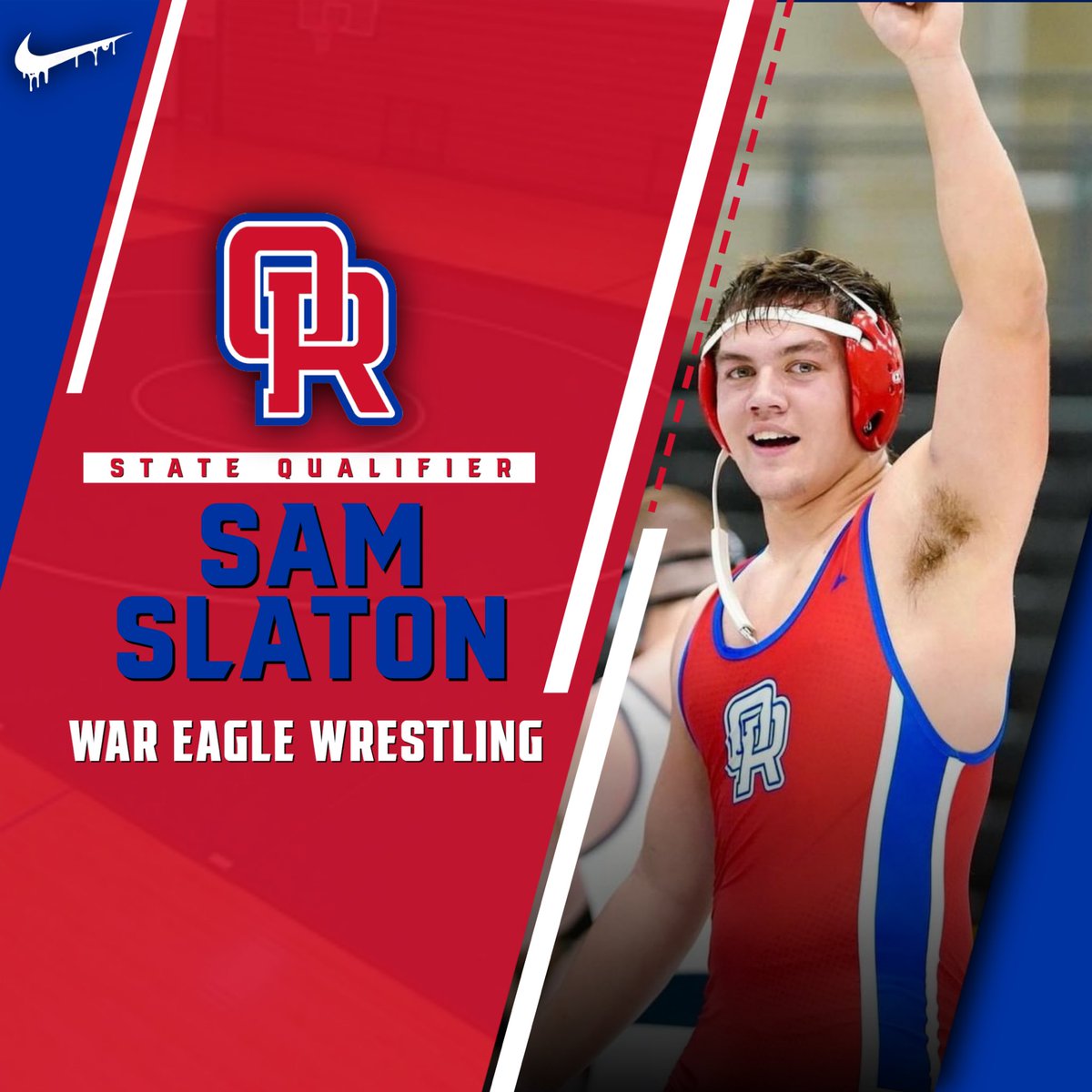 Congratulations to War Eagle Football’s Sam Slaton for qualifying for the state wrestling tournament! #WarEagle 🔵🔴🦅