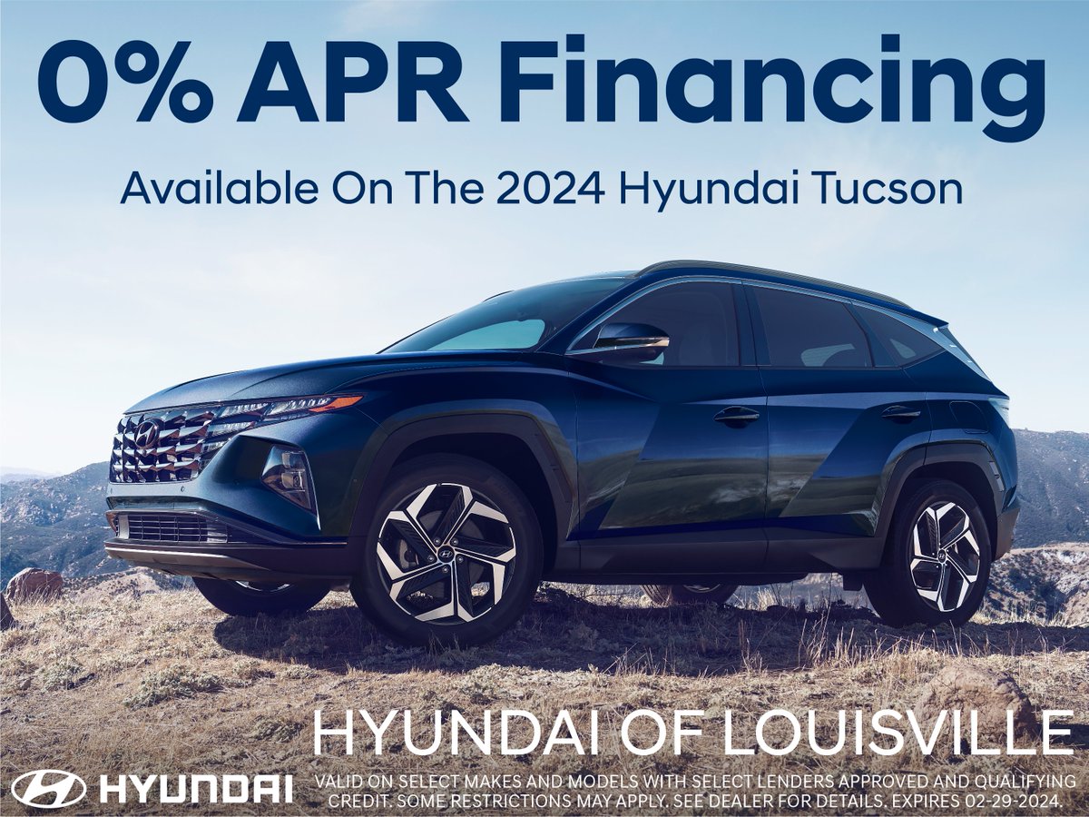 HyundaiAutos's tweet image. Shop with us now and get 0% APR Financing on the 2024 Hyundai Tucson!
hyundaioflouisville.com/new-vehicles/t…
*On select makes and models. Restrictions apply. See dealer for details.
#Hyundai #Tucson #lowapr #Savings #Deals #Louisville #WeKnowCars