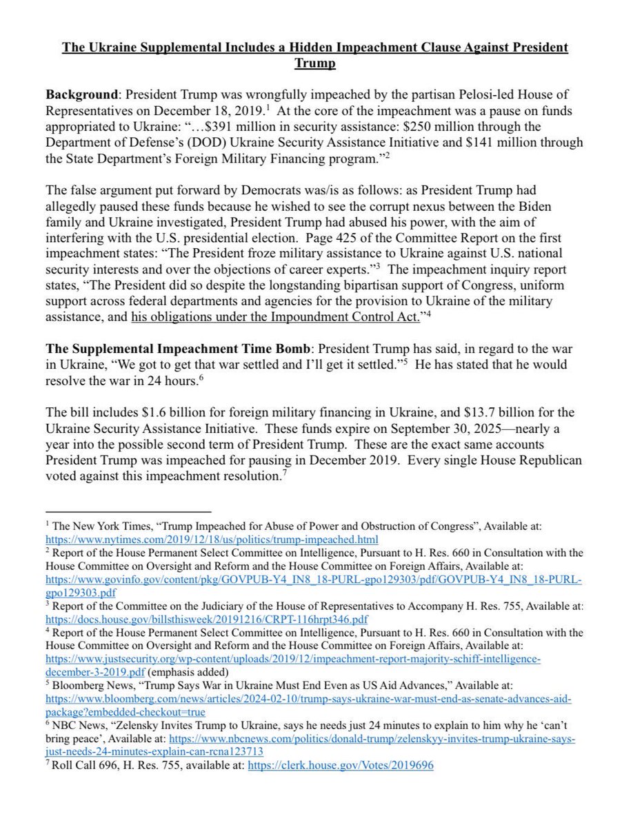 simonateba's tweet photo. BREAKING: Senator @JDVance1 says the Ukraine funding bill being rushed in the Senate will lead to the impeachment of President Trump if he were to win the presidency and tries to stop funding for Ukraine.

He writes, “I just sent the below memo to every one of my Republican colleagues in Congress.

“Buried in the bill’s text is an impeachment time bomb for the next Trump presidency if he tries to stop funding the war in Ukraine.

“We must vote against this disastrous bill.”