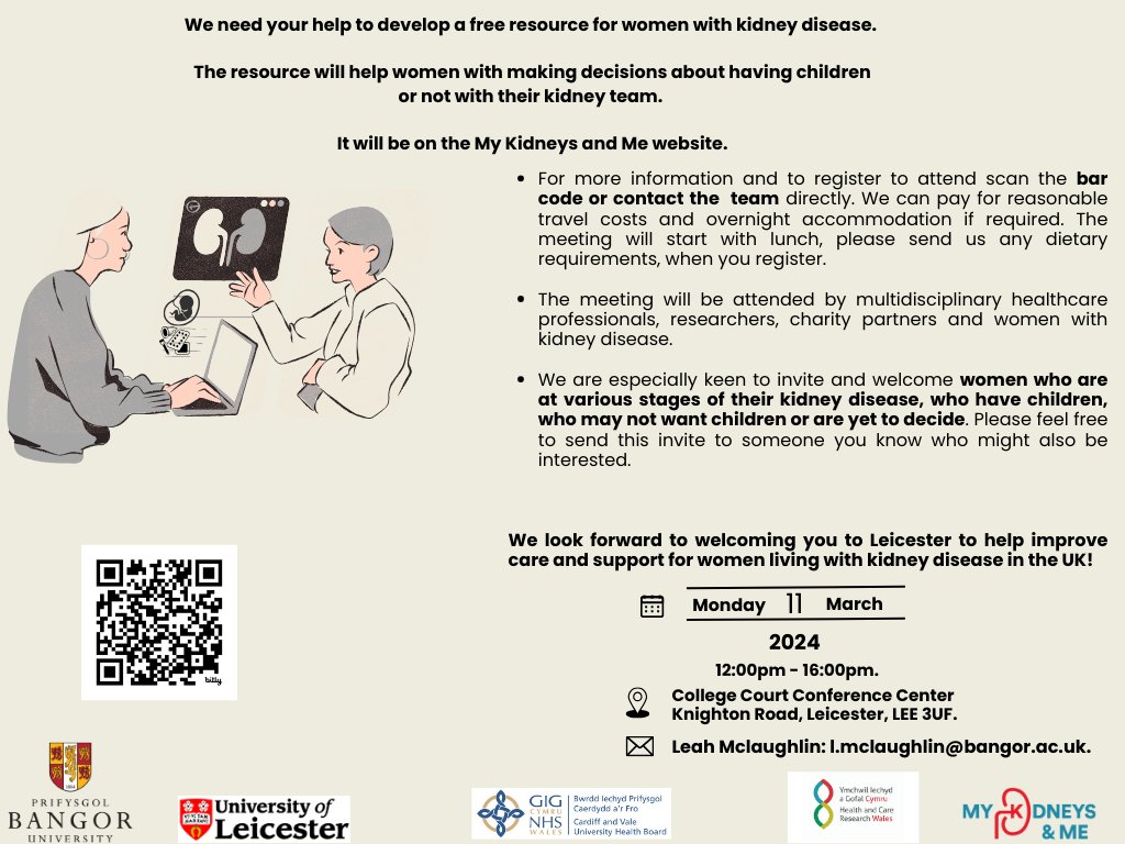 @Kidney_Research @KPIN_UK Calling women living with kidney disease! Please share widely, we need to hear your thoughts and experiences to help women like you. Contact Leah : l.mclaughlin@bangor.ac.uk Looking forward to hearing from you!