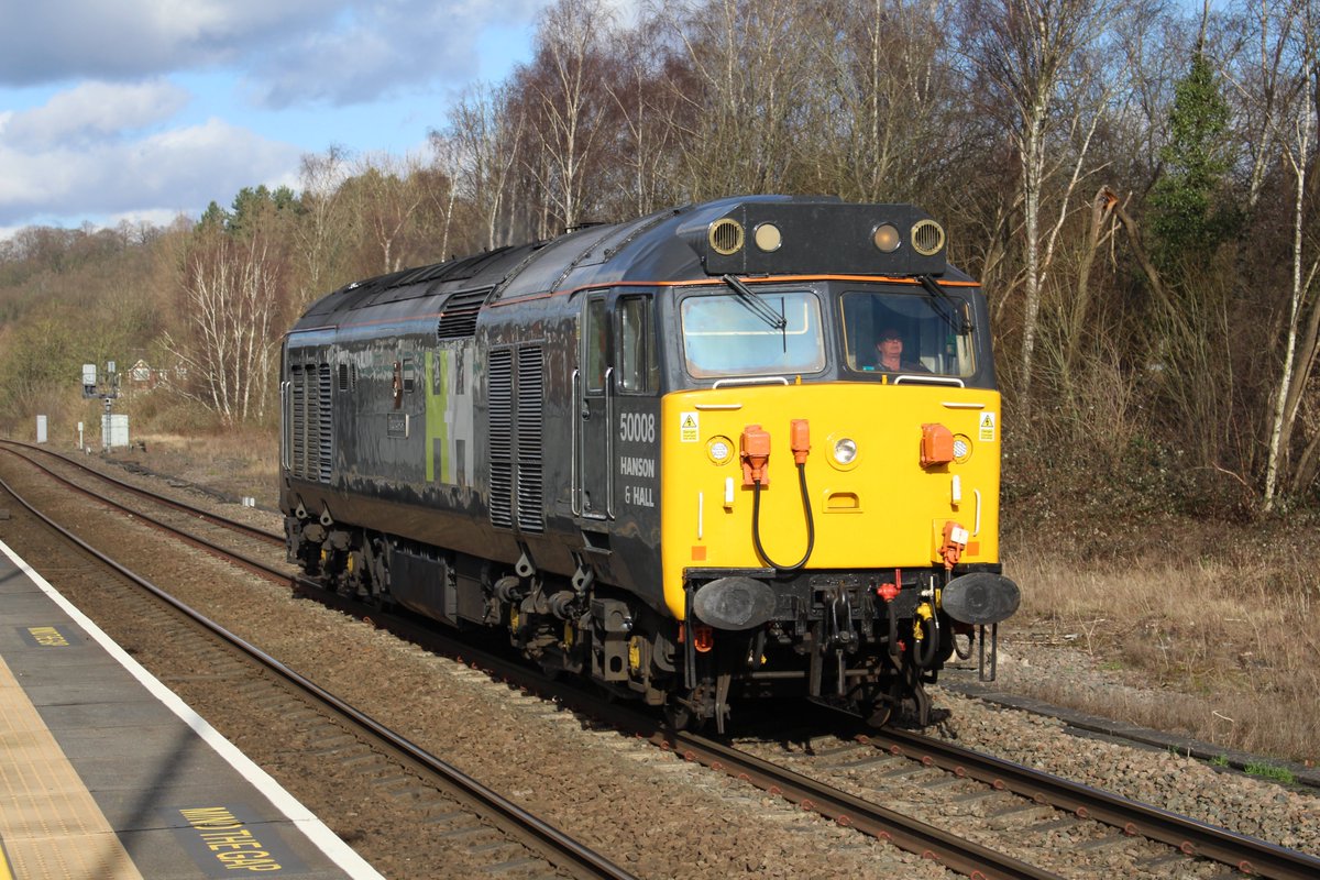 H+H class 50 50008 on its way to derby Chaddesden sidings passes Chesterfield today 12-2-24