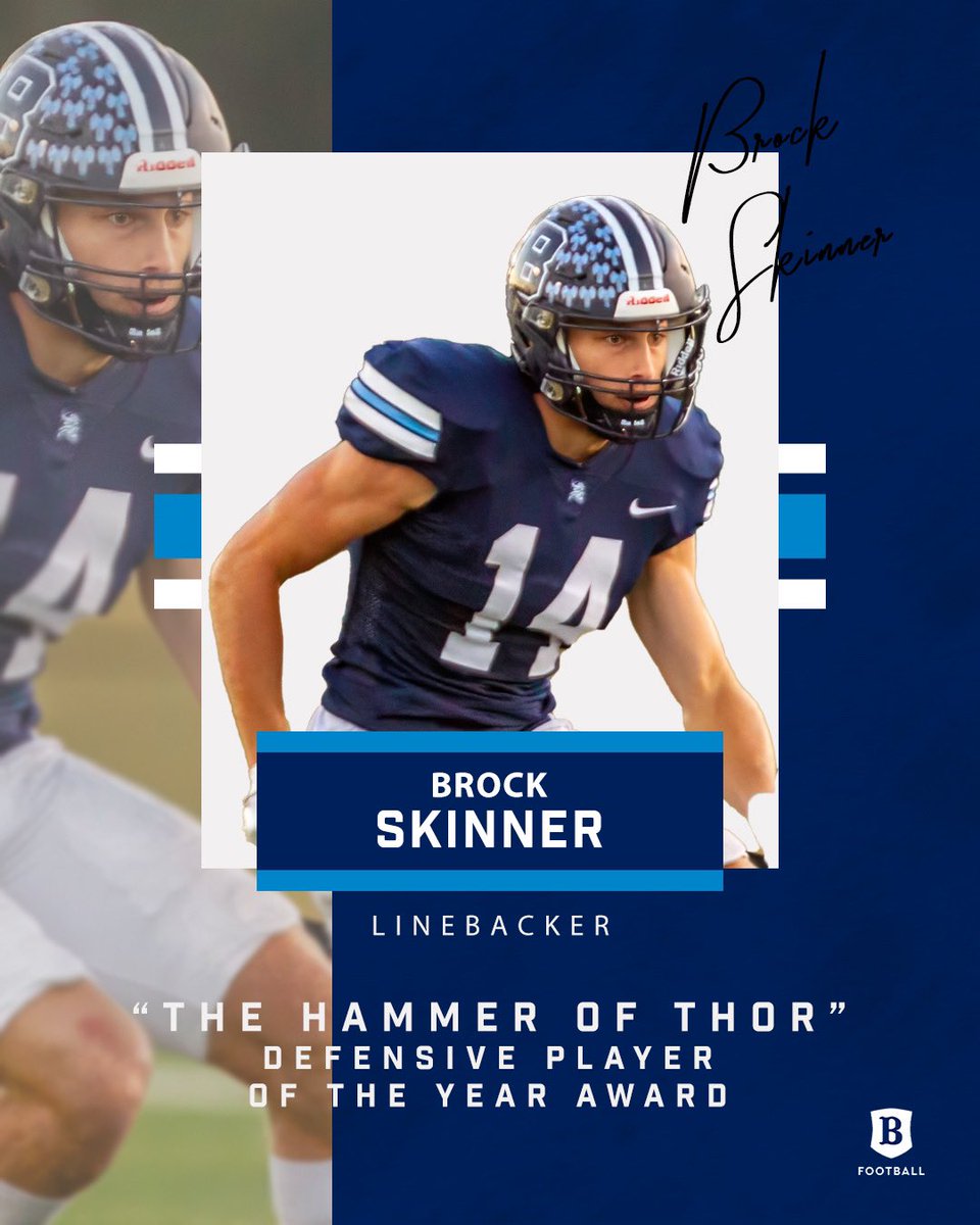 Congratulations Brock Skinner, on winning this year’s "The Hammer of Thor" Defensive Player of the Year Award🔵⚪️

#BerryFootball #BUILD #KeepClimbing #d3fb #TeamAwards