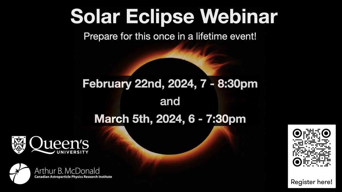 Have you signed up for our Solar eclipse webinars? The first one is taking place in 10 days on February 22nd! Register here: queensu.ca/physics/solar-… We'll see you there :) @queensu @QUartsci @queensuResearch @QueensuVPR @STEMygk @VisitKingstonCA