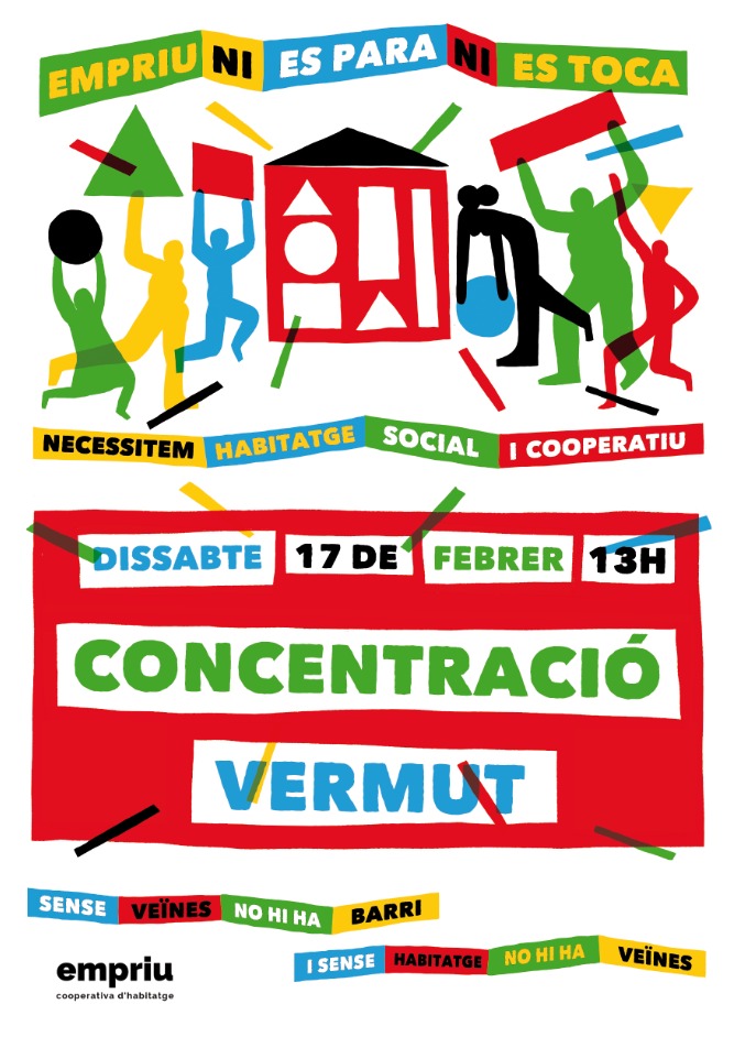Aquest dissabte 17 de febrer a la 13h, davant el solar del carrer Amadeu Mossèn Amadeu Oller, número 17, vine a la concentració-vermut per defensar l'habitatge cooperatiu #Empriuniesparaniestoca