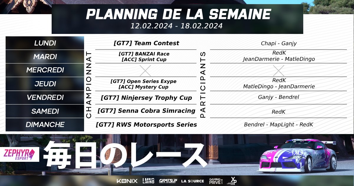 Zephyr_E_Sport's tweet photo. 🐙[#Simracing]🐙

Cette semaine, à part une pause le mercredi, nous serons sur la piste en permanence pour vous offrir du spectacle ! 👊

#GoZEPHYR https://t.co/Cl3uc47AiK