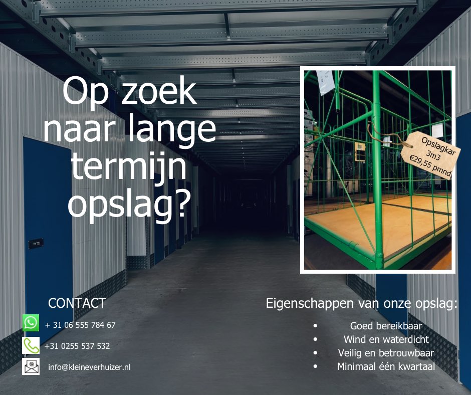 Heb jij spullen die je niet meer kwijt kan of ga je bijna verhuizen ?
 
Wij bieden betaalbare lange termijn opslag aan, zodat je jouw bezittingen veilig kunt bewaren op onze opslagkarren ! 
Interesse ? Kom bij ons langs !
#opslag #selfstorage  #verhuizen #opslagkar #3m3