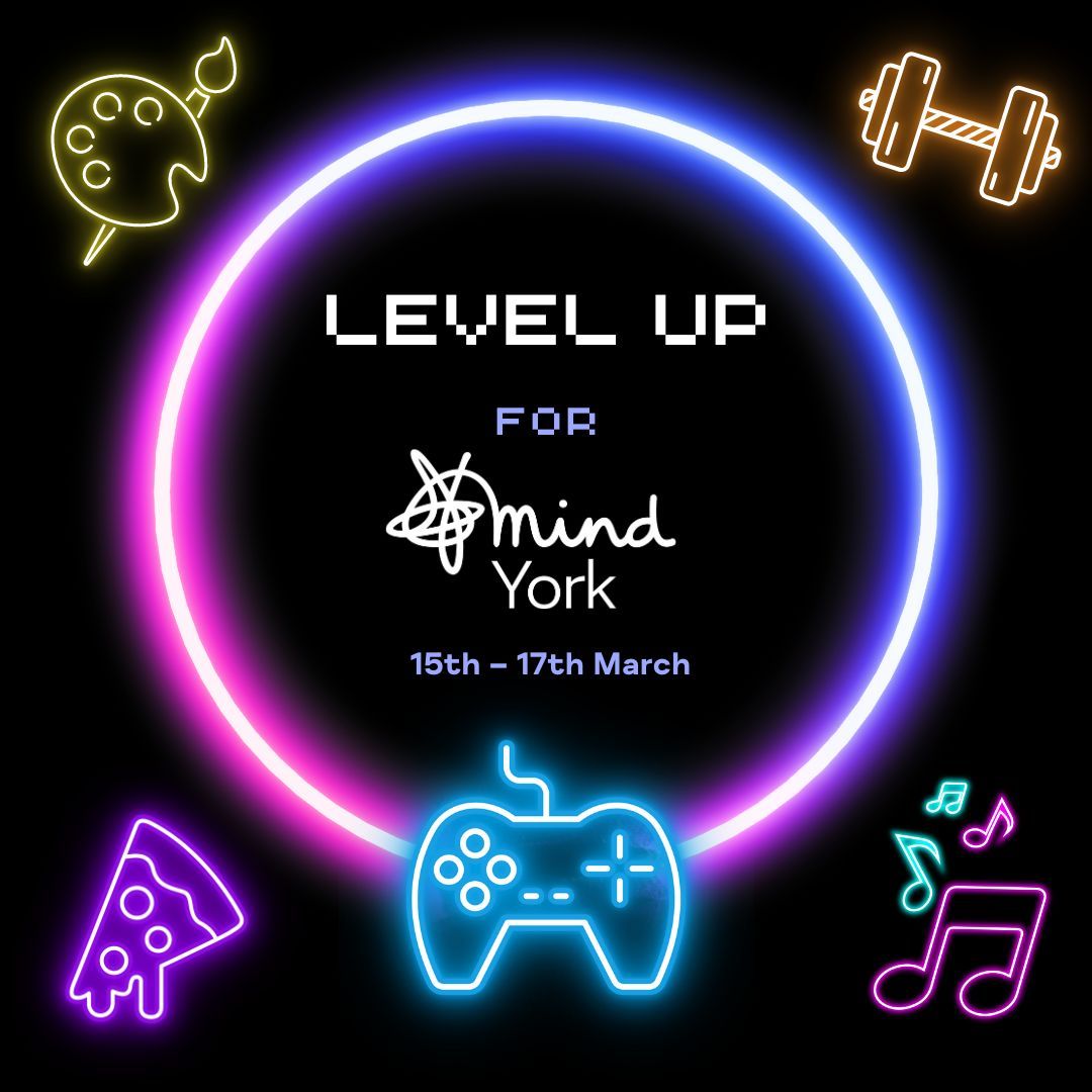 Ready to Level Up for a good cause? Whether you're a gaming guru, a musical maestro, or a creative connoisseur, there's a way for everyone to get involved and support mental health awareness through our upcoming Level Up streaming event. Find out more: yorkmind.org.uk/get-involved/f…