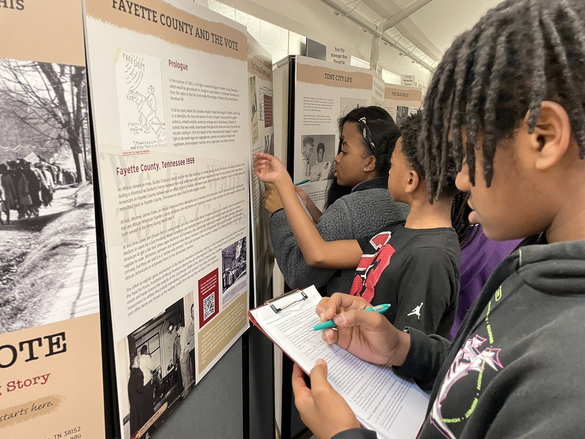 BeyondBellFCPS's tweet photo. Buckley-Carpenter Elementary 5th grade students taking in all the information they are learning about Tent City.  Knowledge is power! 
@BCESMustangCity @FCPSchoolsTN https://t.co/K2qiEjsbmP