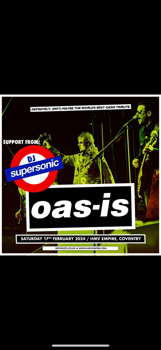 Can’t wait! Another support slot with the mighty <a href="/Oas_is_official/">Oas-is Tribute</a> at <a href="/hmvempire/">hmv Coventry Empire 🎸🎹🎤🎶❤️</a> this Saturday! Tickets running low too…