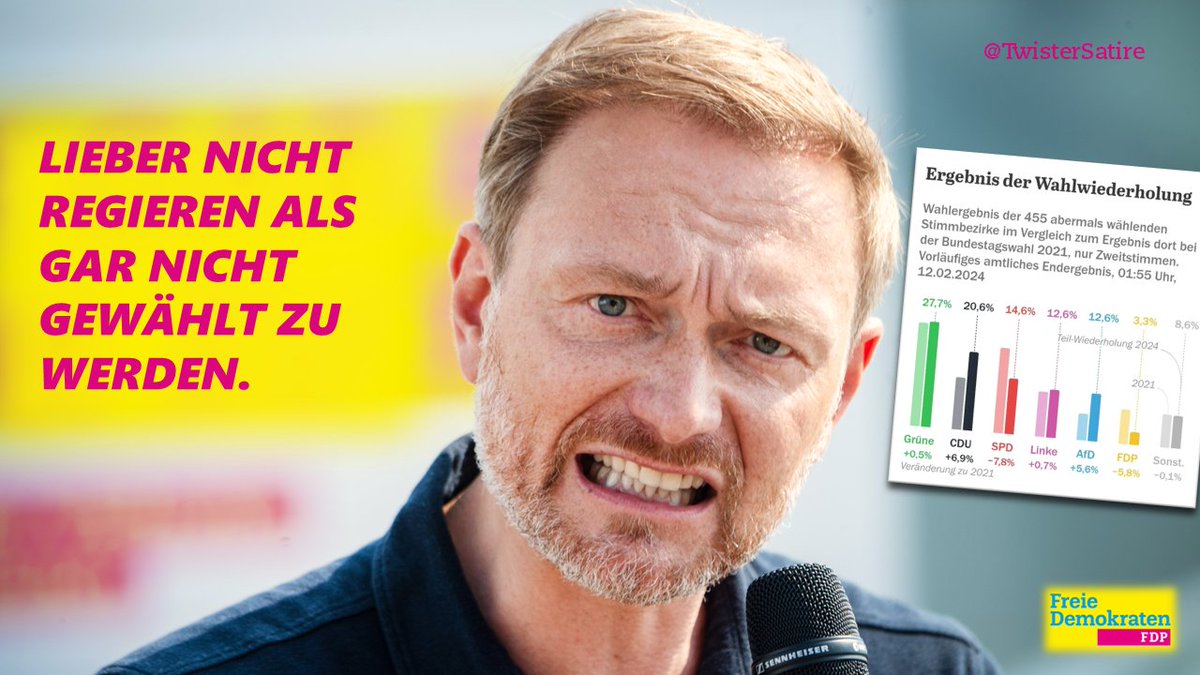 Neue #FDP-Wahlplakate nur noch echt mit WTF-Blick

#BerlinWahl #FDPunter3Prozent #Lindner