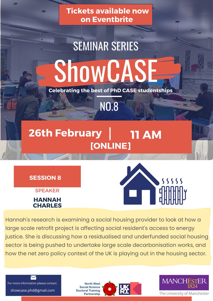 Join us for our February ShowCASE seminar, where @HannahCharles_1 will be letting us in on her unique and valuable experiences of her CASE studentship! Tickets now available on Eventbrite 👇 eventbrite.co.uk/e/828548269177 @NWSSDTP @ESRC @OfficialUoM