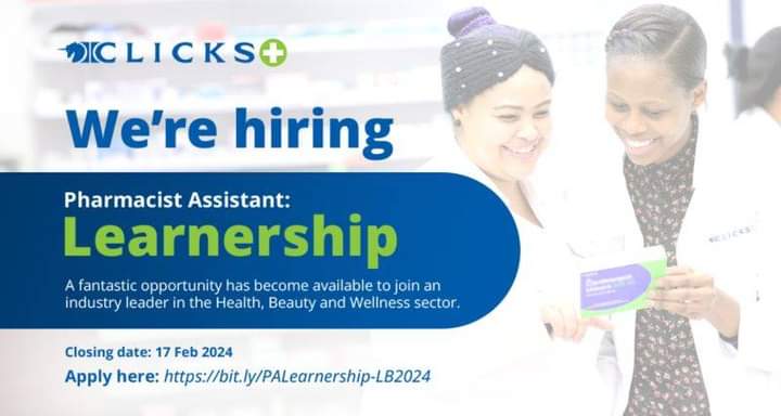 Looking to become a Pharmacist Assistant? 🤔

Clicks Group is offering a Learnership opportunity (LB2024) for aspiring Pharmacists Assistants in all provinces. This is your chance to gain hands-on experience and kickstart your career in the pharmaceutical industry. 

Don't miss