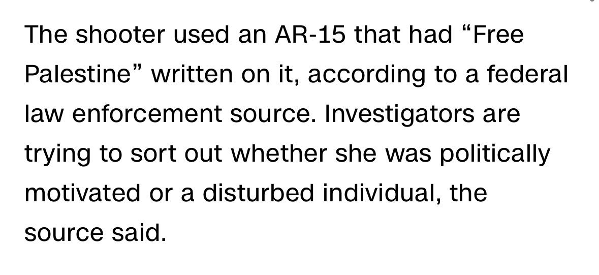 CNN reporting that the shooter at the Osteen Houston church had “free Palestine” written on her gun. She was luckily stopped by two off-duty police officers. (H/t @DeadStateTweets) cnn.com/2024/02/12/us/…