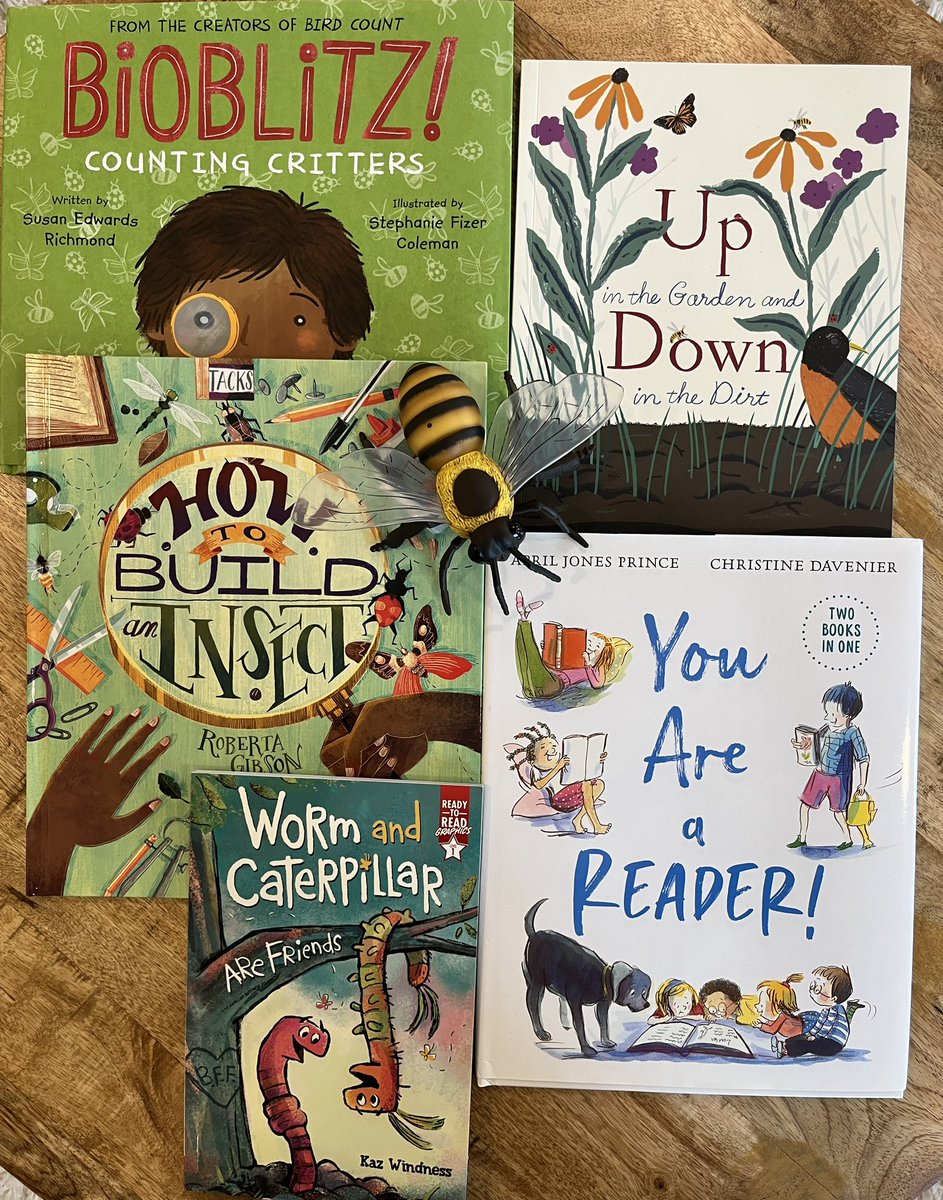 Just a few picks from my shelf that I book-talked after sharing DIRT AND BUGSY with young kiddos last week on #WRAD. Sent them off to read, write, connect, and explore. 🐝📚💚