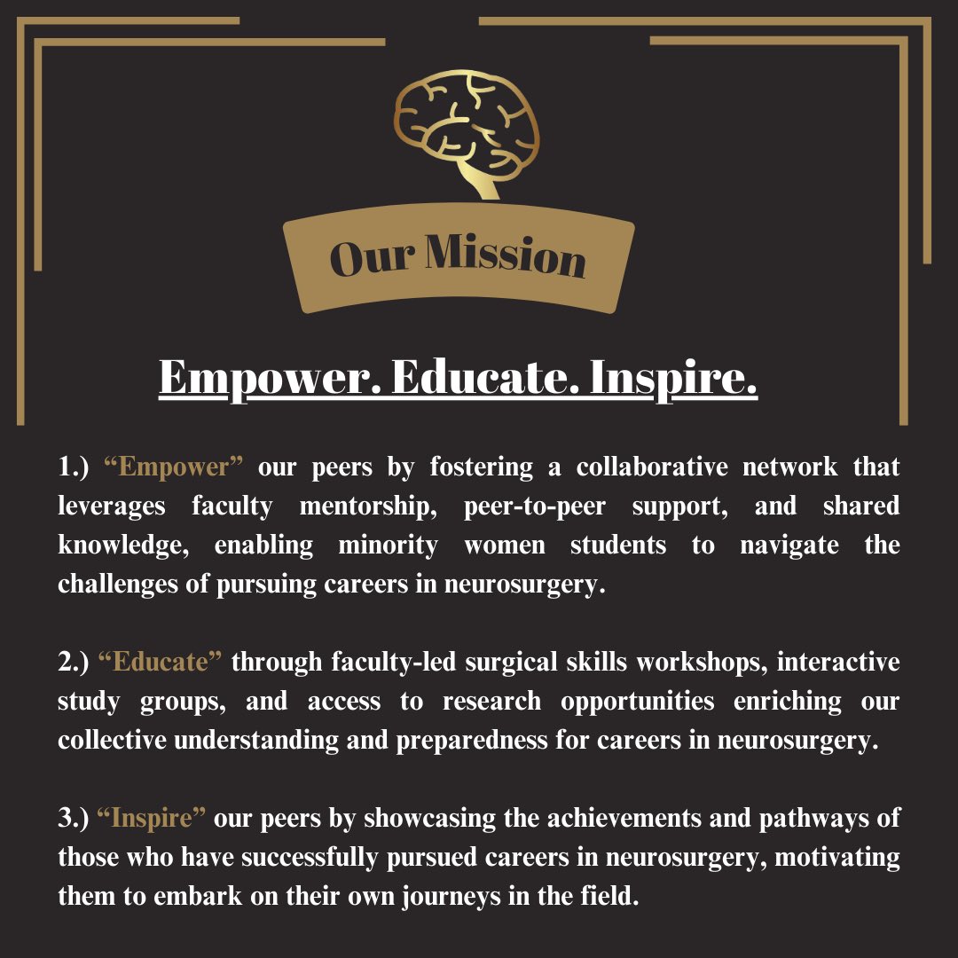 U.W.I.N. 🥇 is a student interest group championing diversity in neurosurgery. Support us in fostering an inclusive student community where underrepresented minority women can succeed in the field of neurosurgery 🏆 

#MedTwitter #NeuroTwitter #UWIN #WomenInNeurosurgery