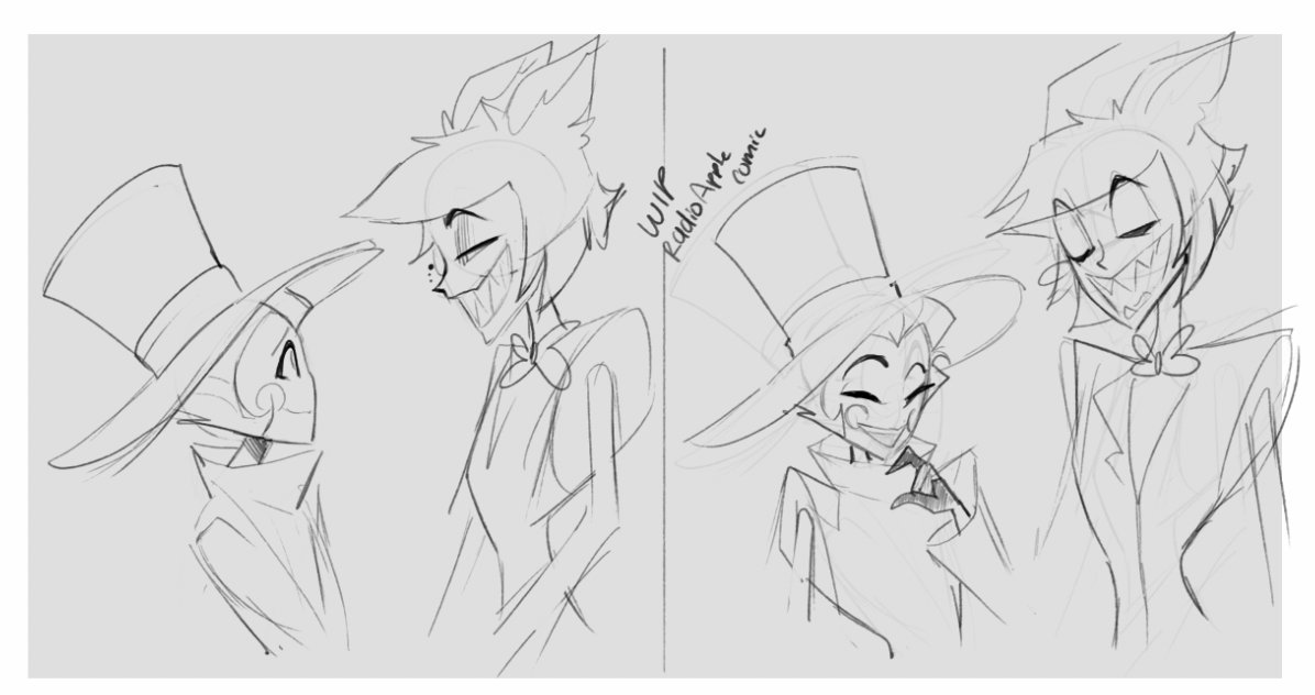 will be busy these couple of days but radioapple comic is on the works >:3 have a look on the first two panels aahha #radioapple #HazbinHotel [WIP] 