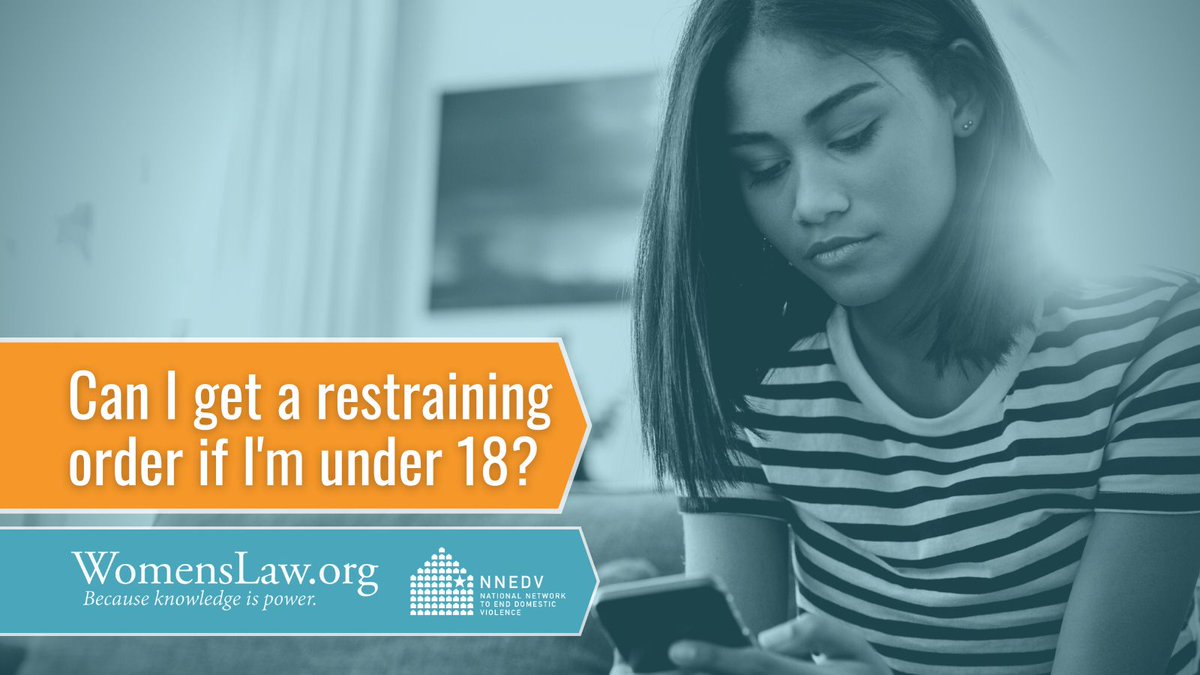 WomensLaw's tweet photo. In some states, younger victims of abuse can file for restraining orders without involving an adult. This can be helpful if certain adults aren't being supportive, or if it's not safe to tell them about the abuse. Learn more: https://t.co/X77Ypg1nhz 

#LoveLikeThat #TDVAM2024 https://t.co/ASVUibzvT4