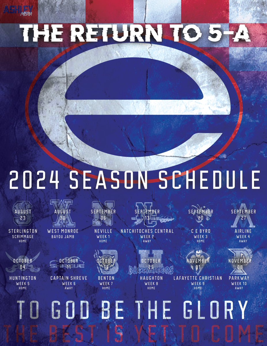 The return to 5-A

The official 2024 Evangel Football Schedule is here! 

#WeReady #TheBestIsYetToCome #ToGodBeTheGlory <a href="/318Sports/">318 Sports</a> <a href="/JimmyWatson6/">Jimmy Watson</a> <a href="/KramerHagan/">Kramer Hagan</a>