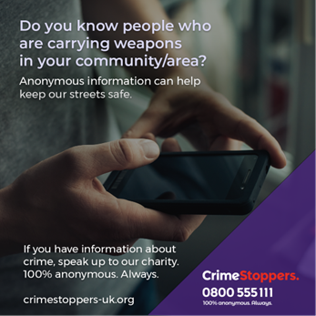Safer Leeds (@saferleeds) on Twitter photo Do you know people who are carrying weapons in your community/area, but are worried about who you can talk to? Contact <a href="/CrimestoppersUK/">Crimestoppers</a> to help keep streets safe where you live. It’s SAFEGUARDING, not snitching. #ProjectShieldLeeds #knifeangel crimestoppers-uk.org Do you know people who are carrying weapons in your community/area, but are worried about who you can talk to? Contact <a href="/CrimestoppersUK/">Crimestoppers</a> to help keep streets safe where you live. It’s SAFEGUARDING, not snitching. #ProjectShieldLeeds #knifeangel crimestoppers-uk.org