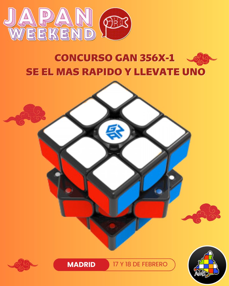 Ven, participa y gana un fantástico cubo de Rubik GAN 356X-1.
Lee las condiciones y bases del concurso aquí: bit.ly/AMSJW
Te esperamos este finde en la Japan Weekend 2024