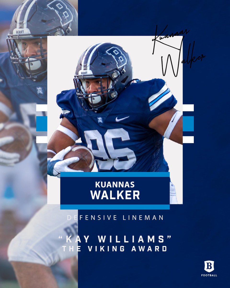 Congratulations Kuannas Walker, on winning this year’s "Kay Williams"
The Viking Award!🔵⚪️

#BerryFootball #BUILD #KeepClimbing #d3fb #TeamAwards