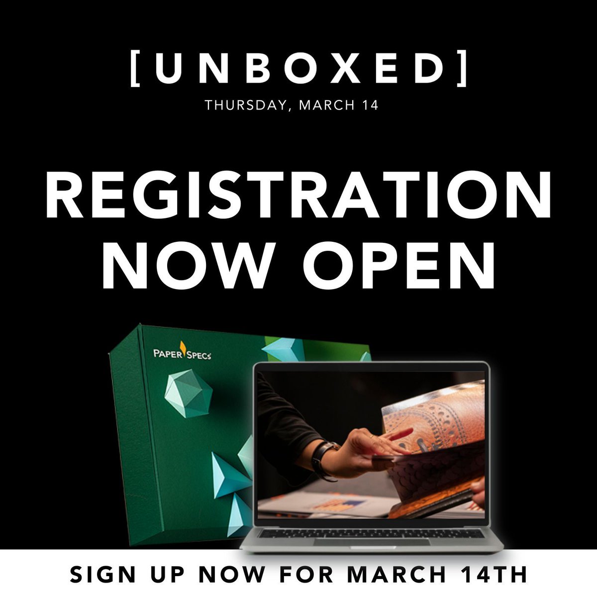 PaperSpecs's tweet image. Registration for the next [unboxed] event on March 14th is NOW OPEN! 🥳

If you&apos;re a #print lover, you&apos;re not going to want to miss this hands-on, virtual mini-design conference where you get #printsamples sent straight to your door!

Grab your spot here: buff.ly/3usU0YV