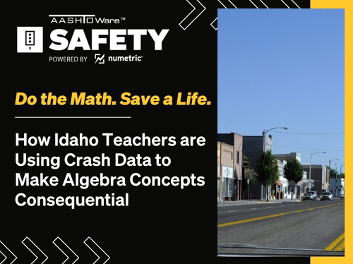 AASHTOsean's tweet photo. A recording of a #AASHTOWare webinar on how Idaho teachers use crash data to teach algebra is now available. #transportation #road #highway #roadway #motorist #stateDOT @aashtospeaks @USDOT @IdahoITD @education @usedgov  https://t.co/eBfAaLgIRO https://t.co/lhhno39qgO