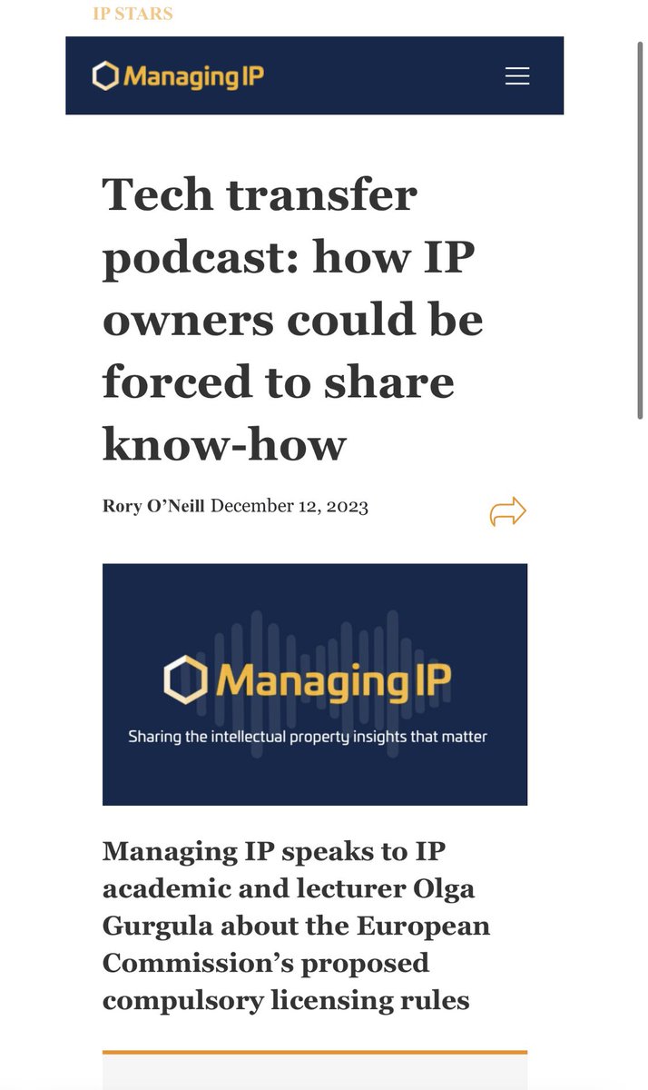 OlgaGurgula's tweet photo. In December, I was interviewed by Managing IP on involuntary tech transfer and the European Commission’s proposal on the new EU-wide #compulsorylicensing regime. 

The main take-aways: 👇 https://t.co/Vd181cWmXP