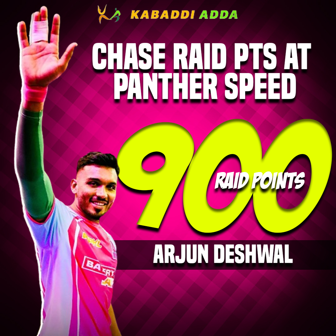 KabaddiAdda's tweet photo. #ArjunDeshwal's PKL journey is a relentless raiding masterpiece! 🚀✨ 
Witness the continuous surge of raid points as he notches up another 💯. 🫡 

#ProKabaddi #Champion #ArjunDeshwal #PKLChampion #RaidMaster #JPP #UPvsJPP #PKLSeason10 #RoarForPanthers #KabaddiAdda #Followus https://t.co/7uwmokJ5Iq
