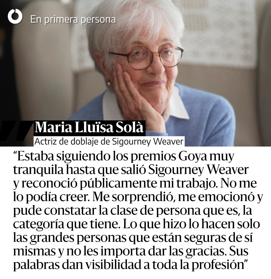 Maria Lluïsa Solà, la actriz de doblaje de Sigourney Weaver: “Sus palabras dan visibilidad a toda la profesión” “Lo que hizo lo hacen solo las grandes personas que están seguras de sí mismas y no les importa dar las gracias” eldiario.es/cultura/doblad…