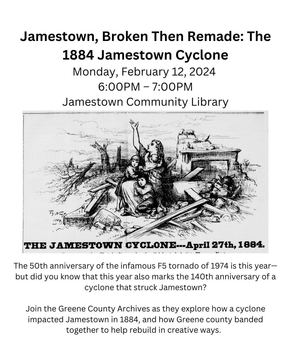 GreeneCoArchive's tweet photo. Tonight is the night!! 

Take a peek with us at Greene County's history of resilience despite adversity. Tonight at Jamestown Community Library, 6 p.m.!

https://t.co/1CtL1hZW7M https://t.co/pP09PDPCCP
