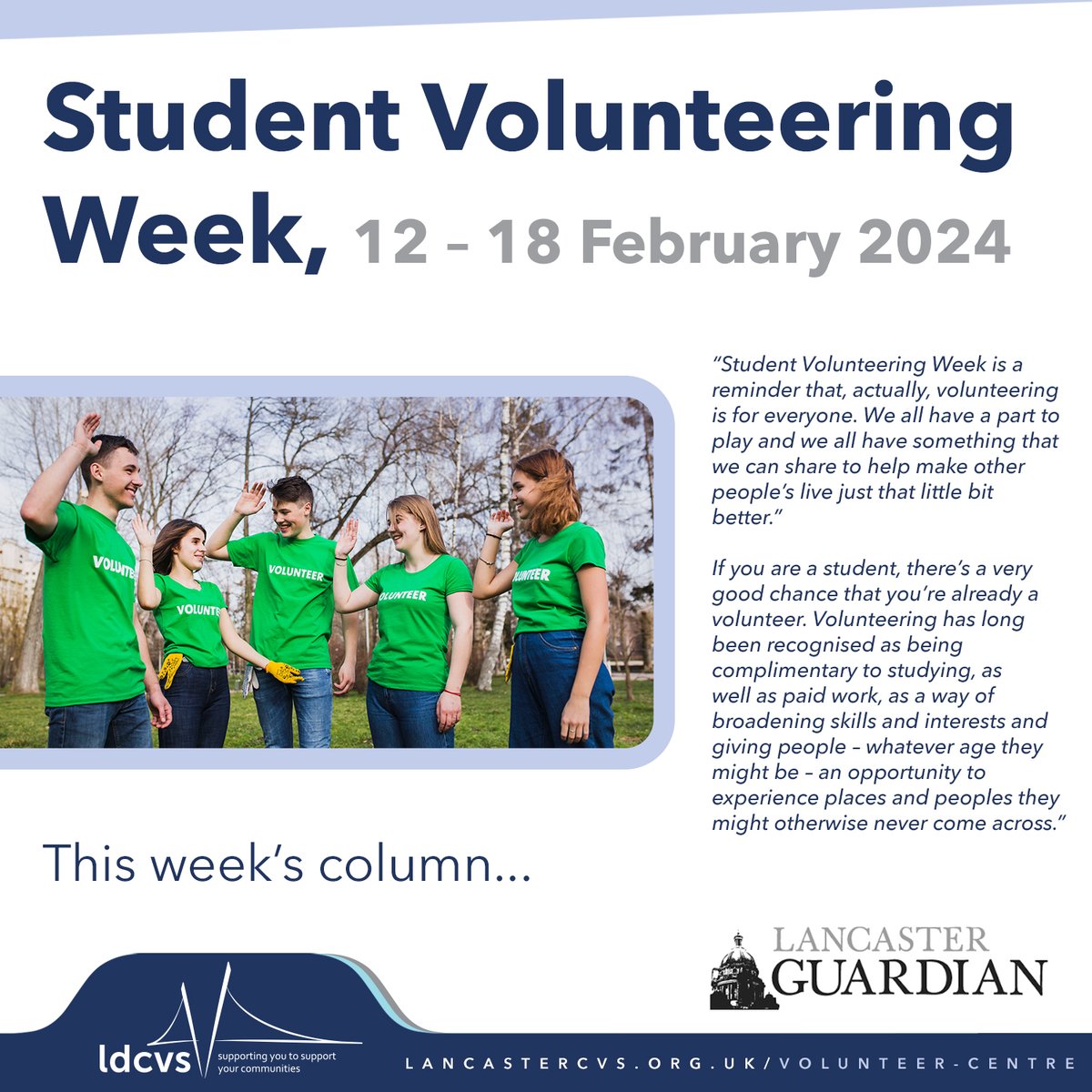 📣 It's #StudentVolunteeringWeek! 🌟 A time to celebrate #studentvolunteers and inspire more! Whether it's for passion, CV building, or community support, volunteering benefits everyone. Check out our latest @GuardianDigital for more! 👉 tinyurl.com/46hfueut #SVW2024 👩‍🎓🤝