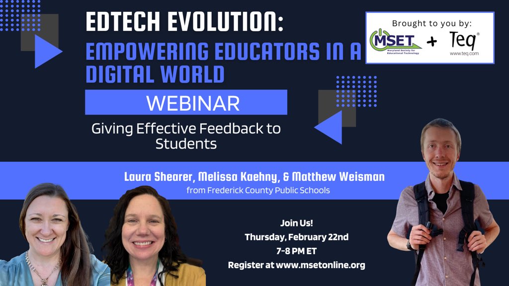 This Thursday! Hear how fellow #FCPSVanguard Ts are giving students Effective Feedback in a Digital World! Free webinar from @msetonline. Register at bit.ly/mset-feedback @FCPSWeismanUMS @MKaehnyFCPS @InnovativeLaura