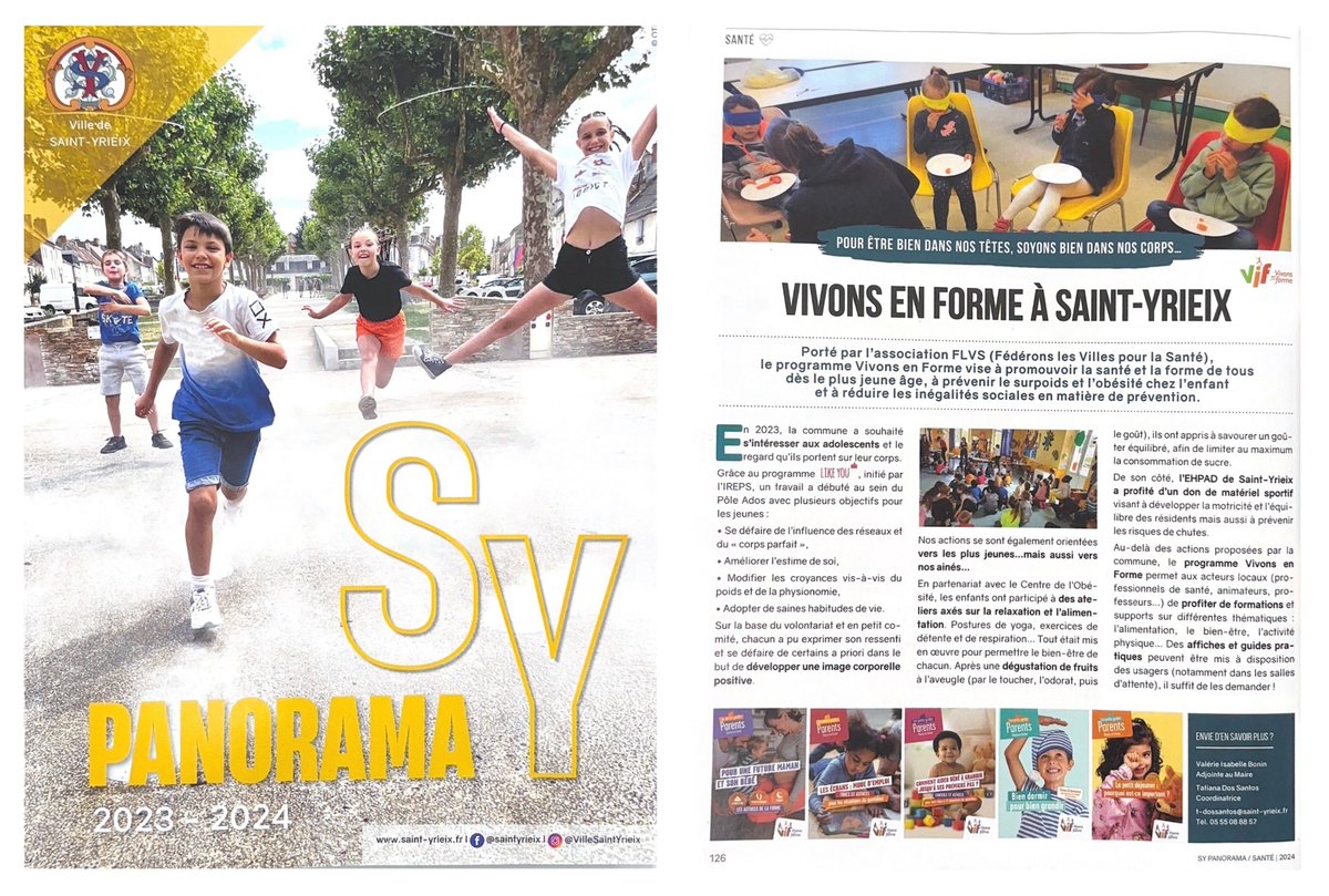 🎉Vivons en Forme est désormais intégrée au cœur de la #stratégie de la Ville de #SaintYrieix, comme le rapporte l'article dans leur revue SY Panorama , que nous remercions pour celà ! 🤩
