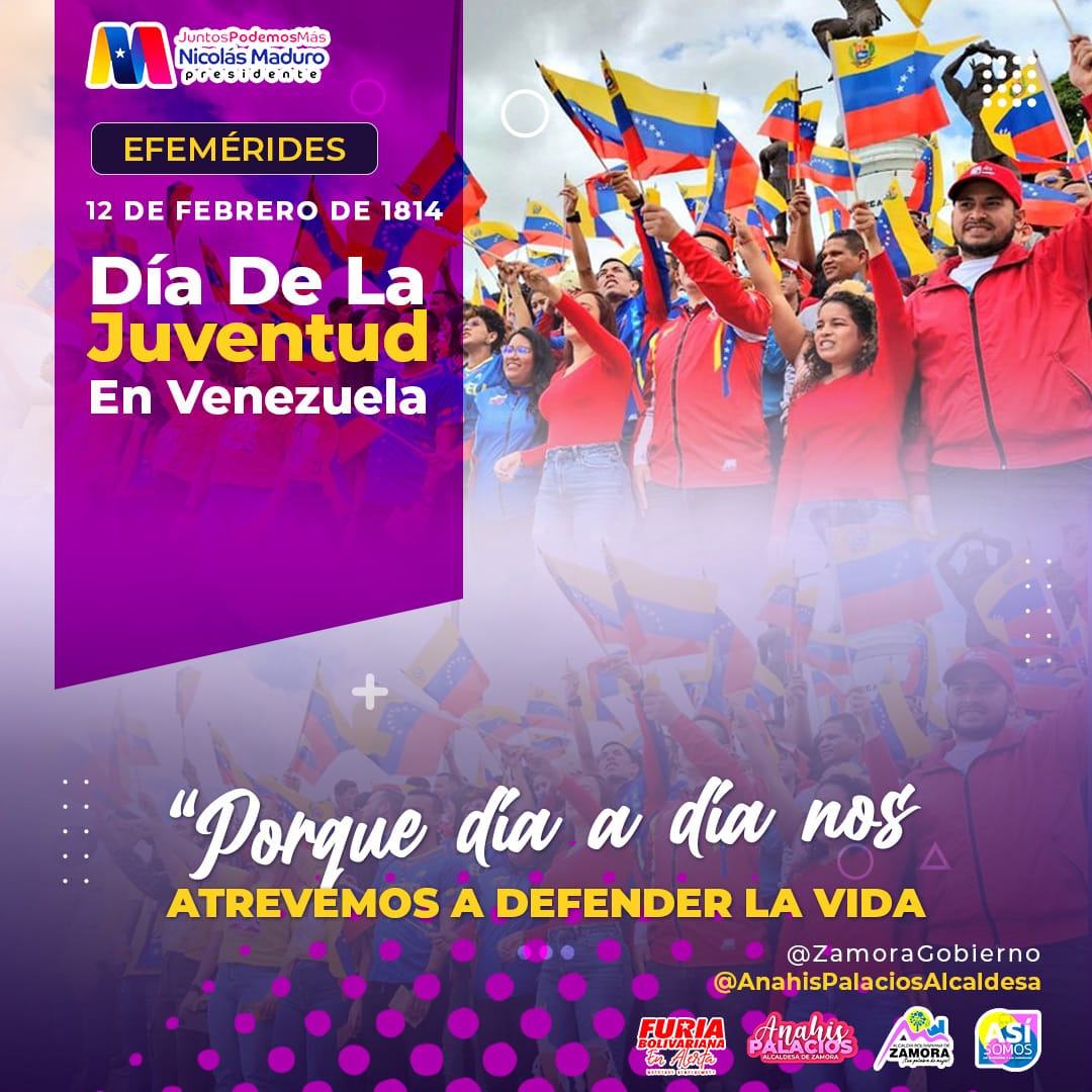 #12deFebrero  A esos jóvenes que día a día nos sorprenden con esa capacidad y energía, nuestro más sincero saludo en su día.
!Feliz día muchachas y muchachos de la patria!

#JuventudPatriota