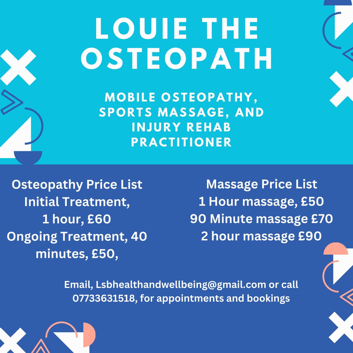 Using Twitter for something slightly different, I am going on my own as an Osteopath and Sports massage therapist and would appreciate it if my followers could like and retweet this post to help me build my list!

Thanks in advance ❤️