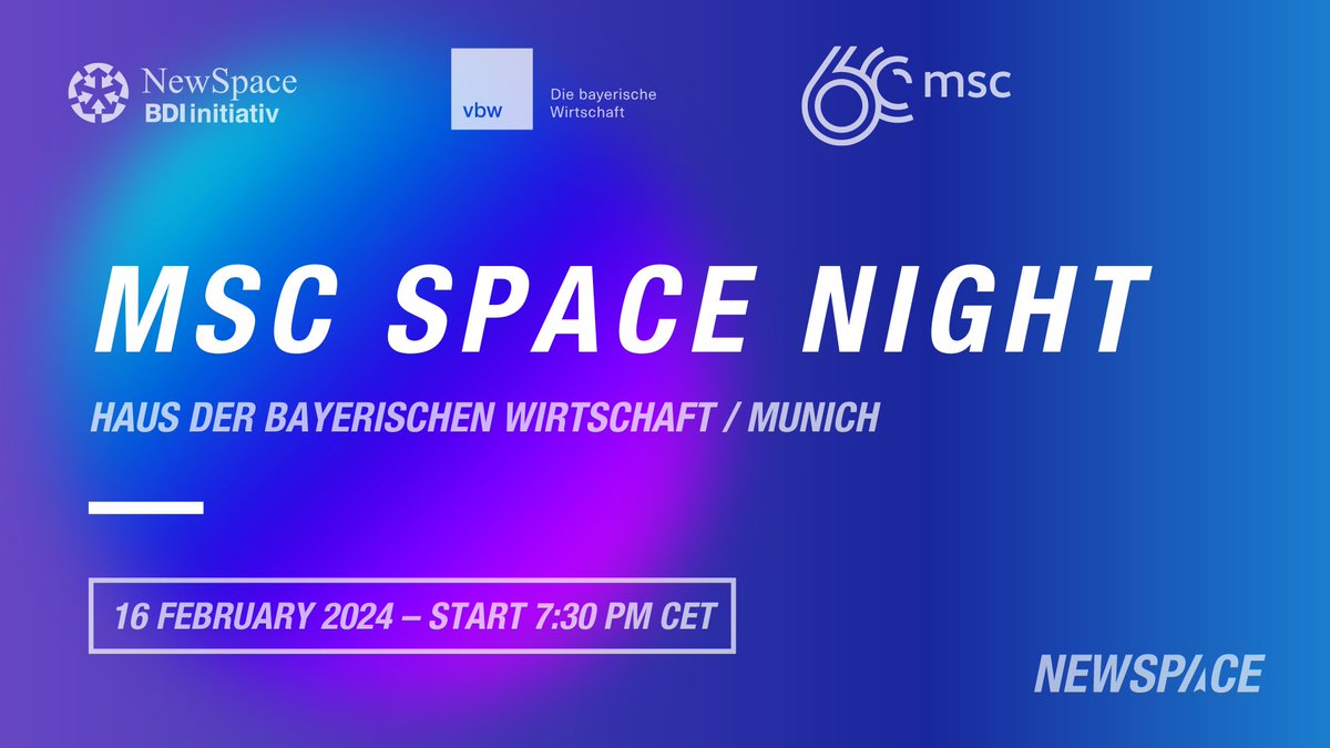 BDI (@der_bdi) on Twitter photo Why does Western Sovereignty in Space matter? We'll talk about the 21st Century Space Race at <a href="/MunSecConf/">Munich Security Conference</a>. Register now for our #MSC2024 SapceNight! 🛰️
When: Friday, 16th February | 7:30 PM CET
Where: <a href="/vbw_bayern/">vbw-bayern</a>
Register now: bdi.eu/termin/news/mu… 🚀 #NewSpace Why does Western Sovereignty in Space matter? We'll talk about the 21st Century Space Race at <a href="/MunSecConf/">Munich Security Conference</a>. Register now for our #MSC2024 SapceNight! 🛰️
When: Friday, 16th February | 7:30 PM CET
Where: <a href="/vbw_bayern/">vbw-bayern</a>
Register now: bdi.eu/termin/news/mu… 🚀 #NewSpace